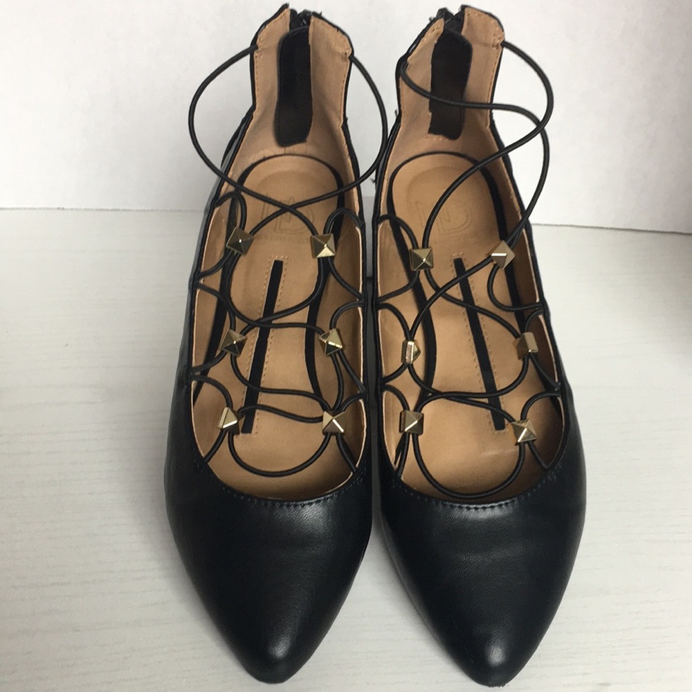 New Directions Black Studded Strapped Flats
